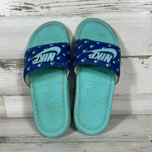 Nike Benassi JDI Slides Women's Slip On Sandals Blue Aqua Polka Dot House Size 7 - Picture 5 of 7